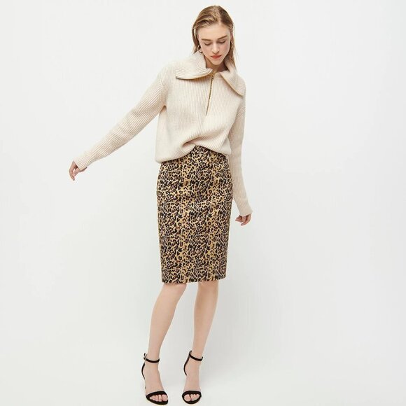 J Crew No 2 Pencil Skirt Leopard Stretch Cotton 6 - Picture 1 of 4